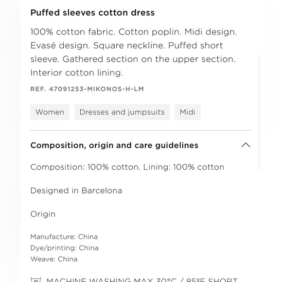 NWT_MANGO Puffed Sleeves Cotton Dress - Picture 5 of 5